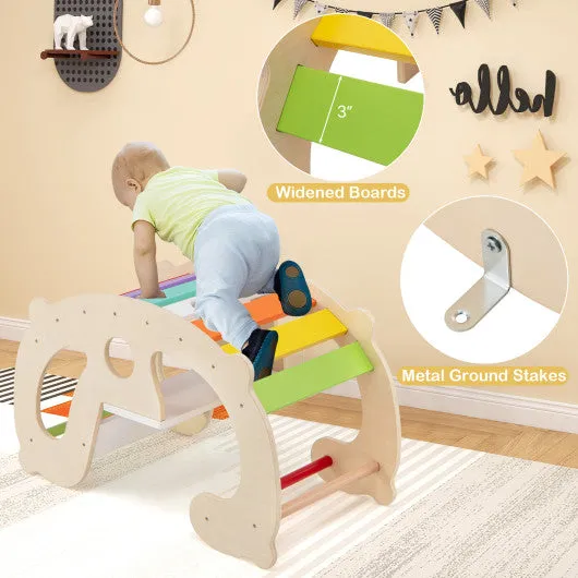 2-in-1 Rocking Horse Arch for Kids Montessori Climbing Toys With Arch Climber-Multicolor