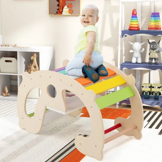 2-in-1 Rocking Horse Arch for Kids Montessori Climbing Toys With Arch Climber-Multicolor