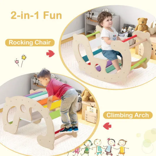 2-in-1 Rocking Horse Arch for Kids Montessori Climbing Toys With Arch Climber-Multicolor