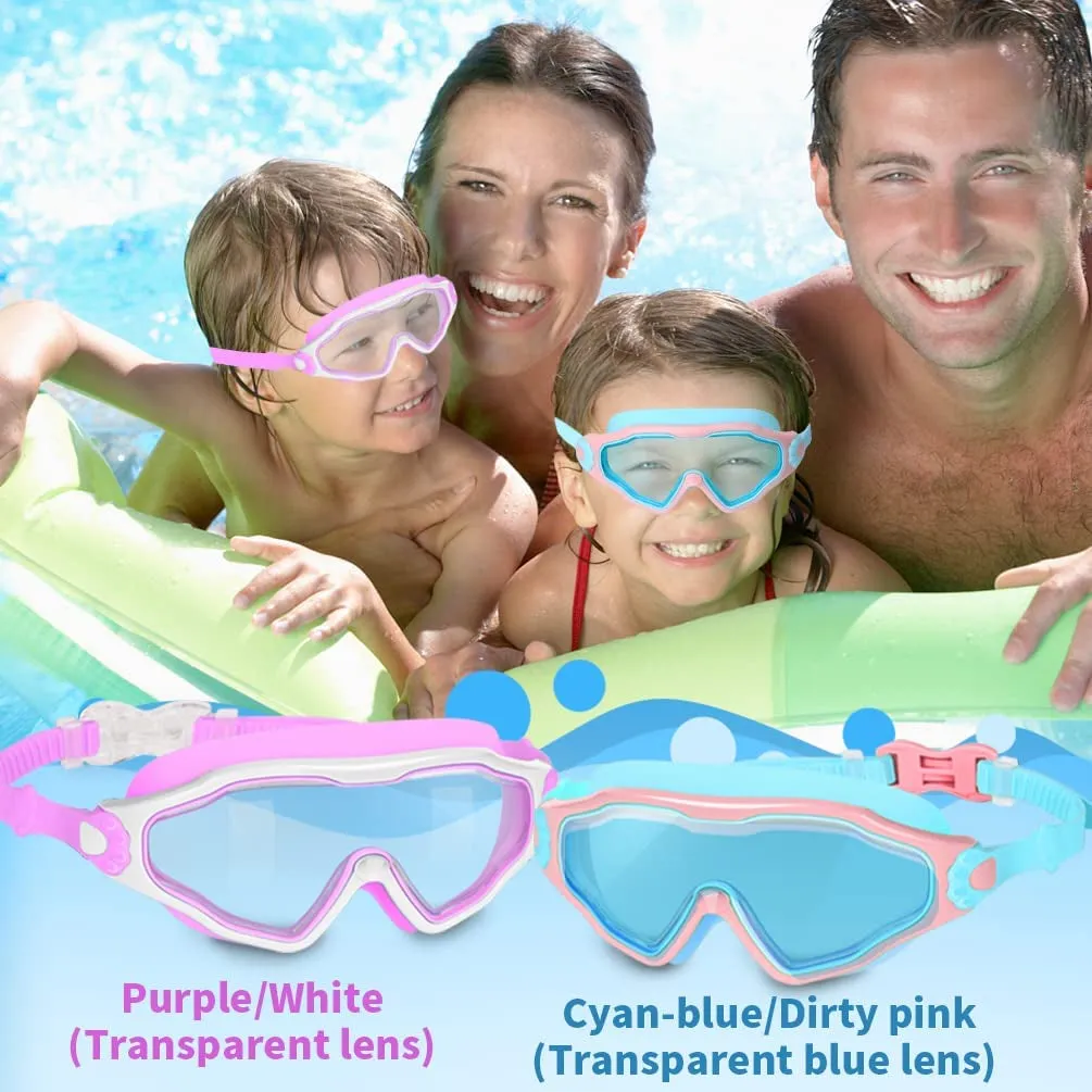 2-Pack Kids Swim Goggles, Wide View Swimming Goggles for Kids, Child, Boys or Girls from 3-15, Anti-Fog, Waterproof