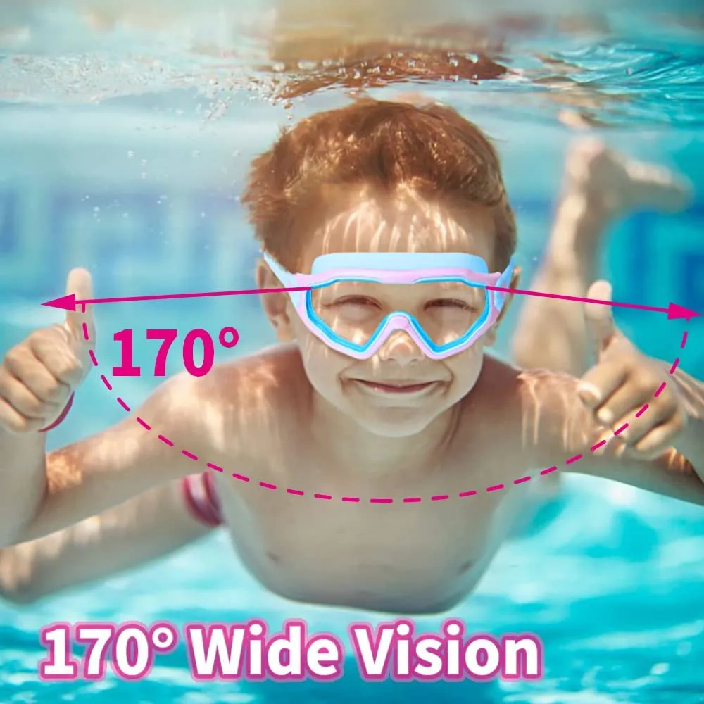 2-Pack Kids Swim Goggles, Wide View Swimming Goggles for Kids, Child, Boys or Girls from 3-15, Anti-Fog, Waterproof