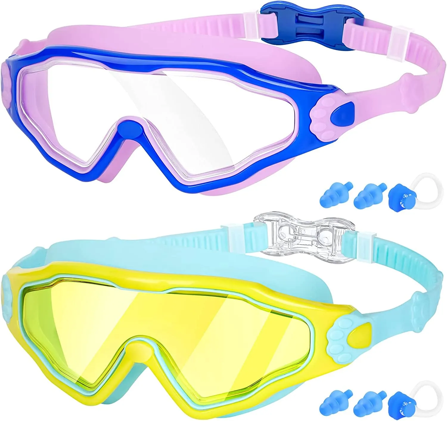 2-Pack Kids Swim Goggles, Wide View Swimming Goggles for Kids, Child, Boys or Girls from 3-15, Anti-Fog, Waterproof