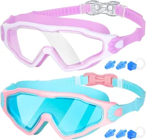 2-Pack Kids Swim Goggles, Wide View Swimming Goggles for Kids, Child, Boys or Girls from 3-15, Anti-Fog, Waterproof