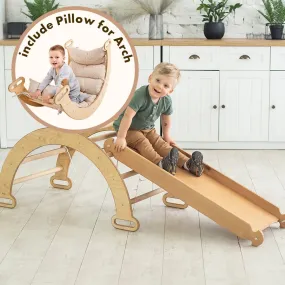 3in1 Montessori Play Set for Toddlers: Arch   Slide   Cushion | Beige