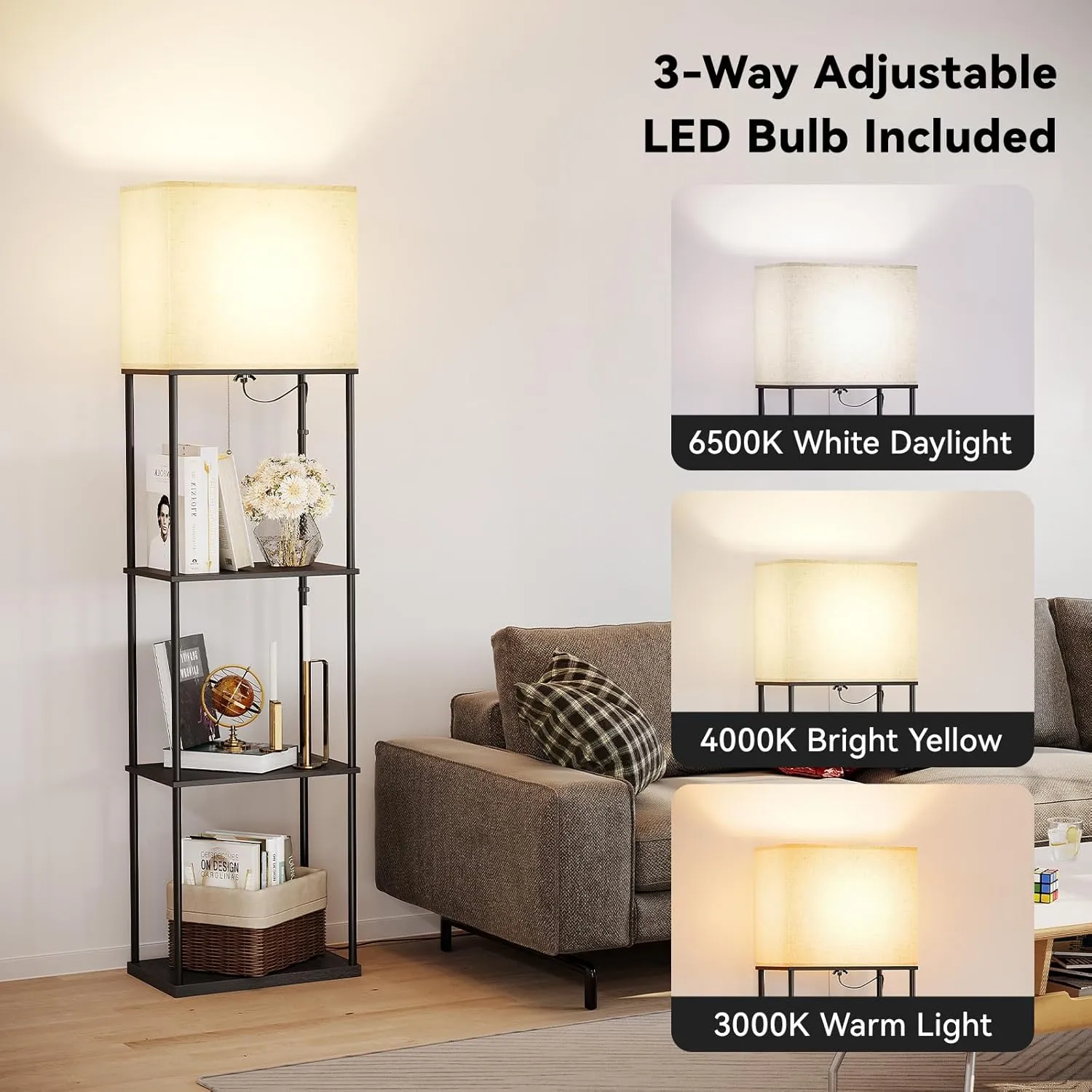 4-Tier Modern Standing Lamp with 3 Color Temperature Bulb