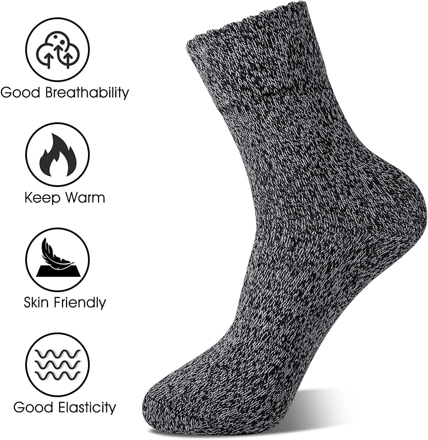 5 Pairs Women's Wool Socks, Winter Warm Knit Thick Cozy Socks, Casual Crew Cabin Socks