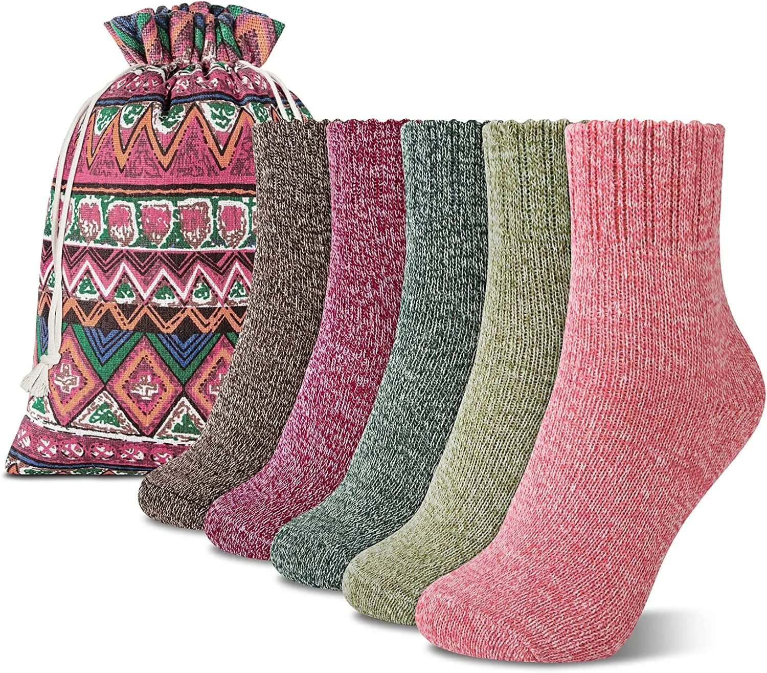 5 Pairs Women's Wool Socks, Winter Warm Knit Thick Cozy Socks, Casual Crew Cabin Socks