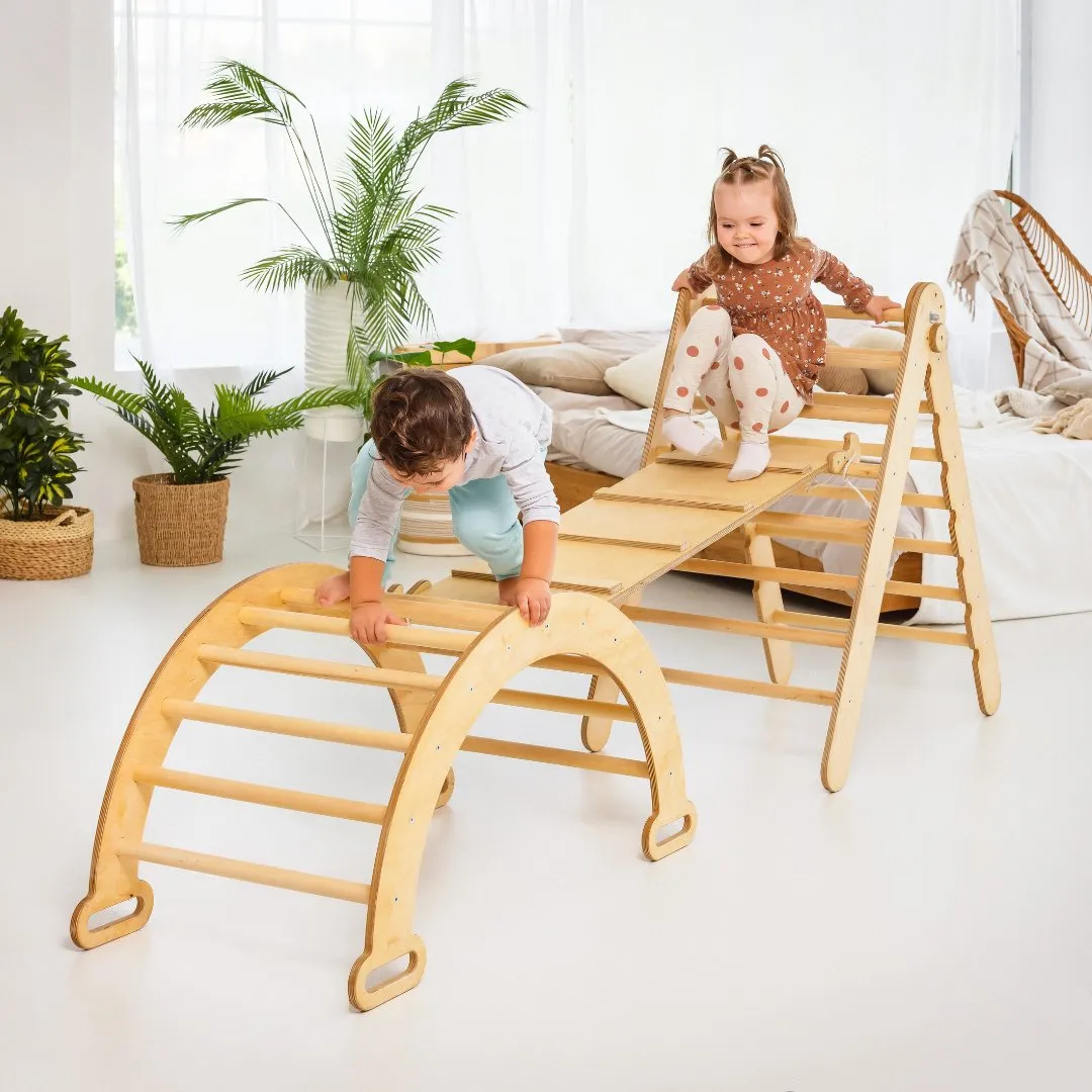 5in1 Montessori Climbing Set: Triangle Ladder   Climbing Arch   Slide Board   Cushion   Art Addition