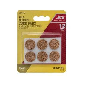 Ace Cork Self Adhesive Bumper Pad Brown Round 3/4 in. W 12 pk