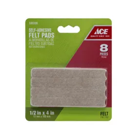 Ace Felt Self Adhesive Protective Pad Brown Rectangle 1/2 in. W X 4 in. L 8 pk