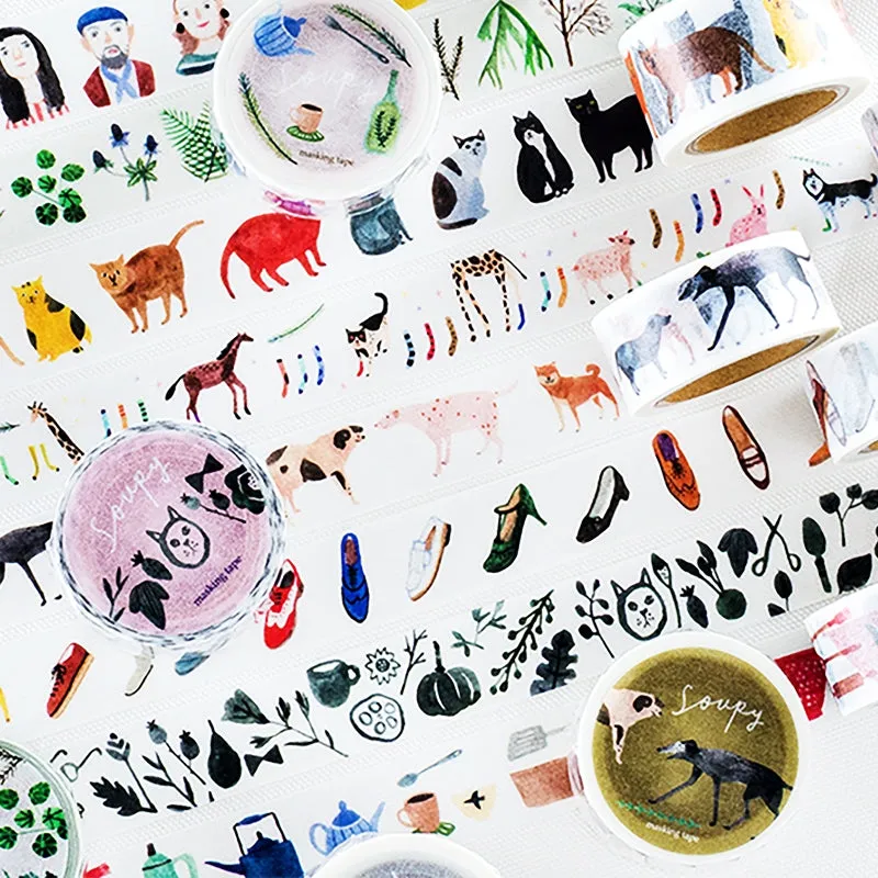 AIUEO Cartoon Animal Plant Fashion People Washi Tape