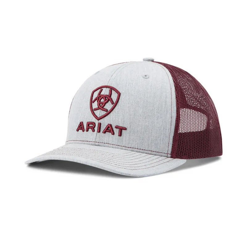 Ariat Men's Grey Embroidery & Burgundy Mesh Ball Cap A300012009