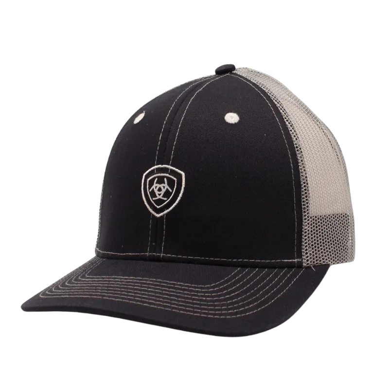 Ariat Men's Shield Logo Navy/White Mesh Snapback Baseball Cap A300000603