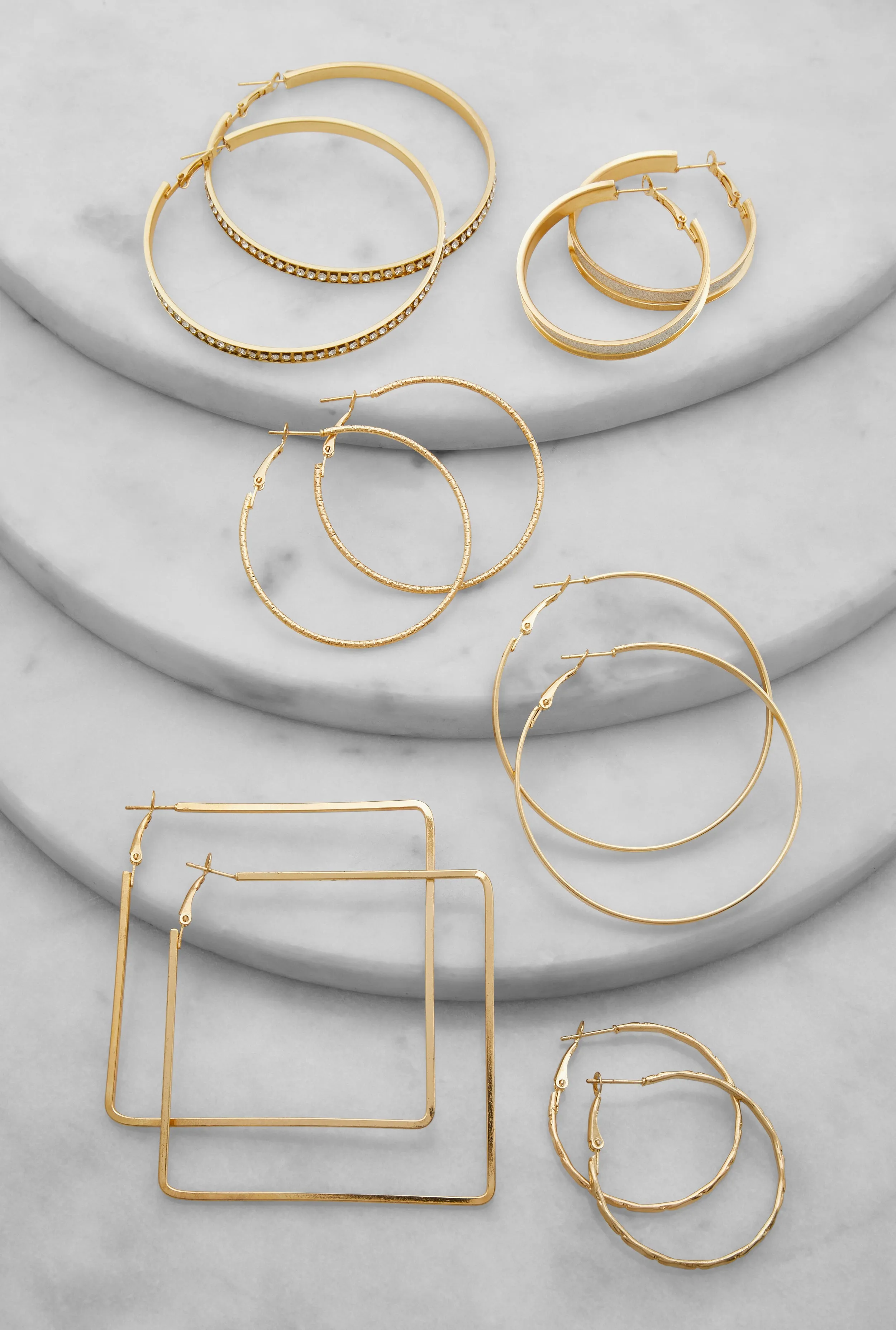 Assorted Textured Hoop Earrings Set of 6