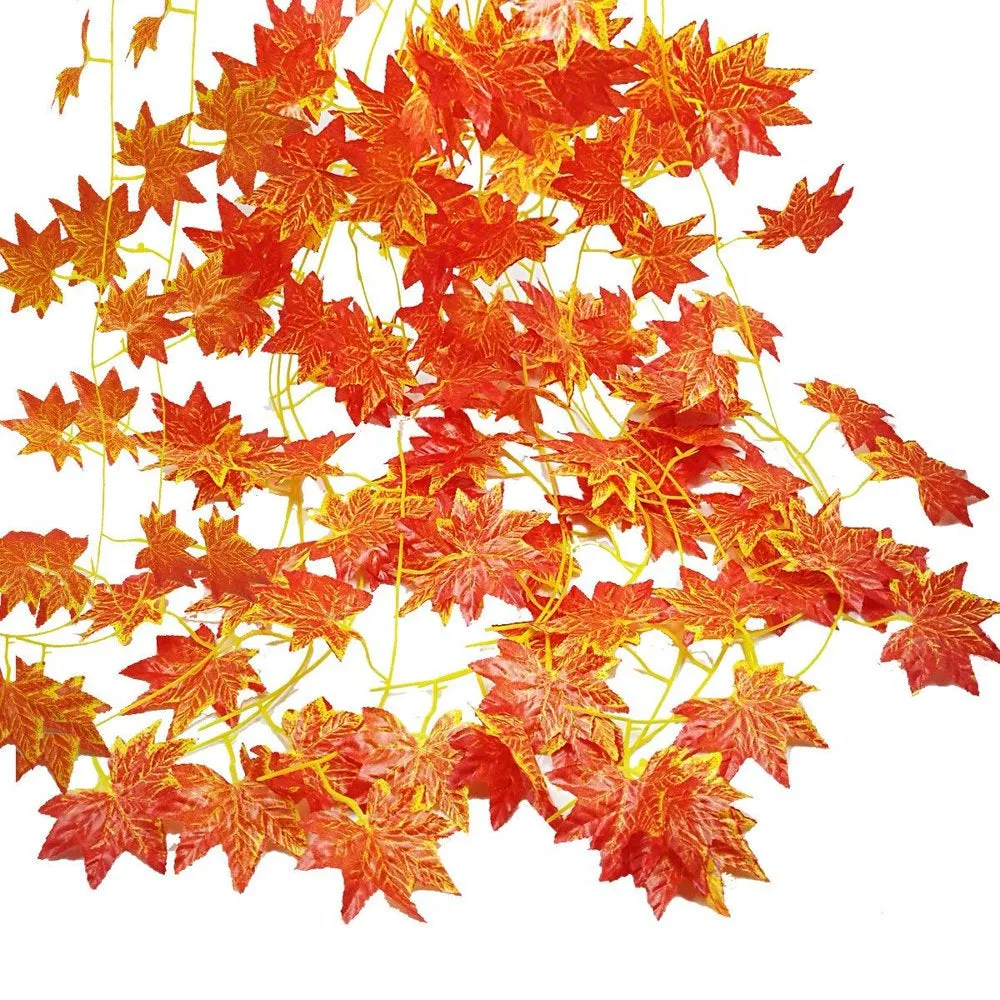 Autumn Artificial Silk Maple Leaf Hanging Garlands, 3.50 (Orange) (12 Count)