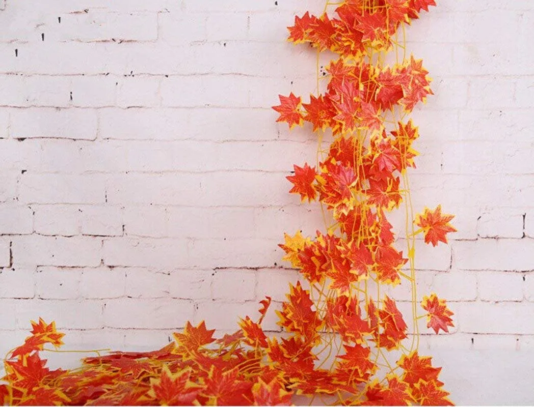 Autumn Artificial Silk Maple Leaf Hanging Garlands, 3.50 (Orange) (12 Count)