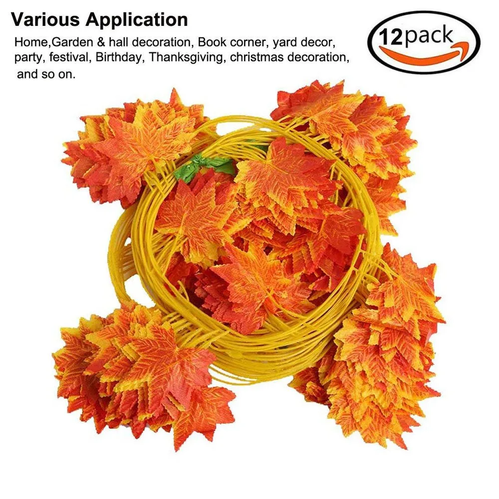 Autumn Artificial Silk Maple Leaf Hanging Garlands, 3.50 (Orange) (12 Count)