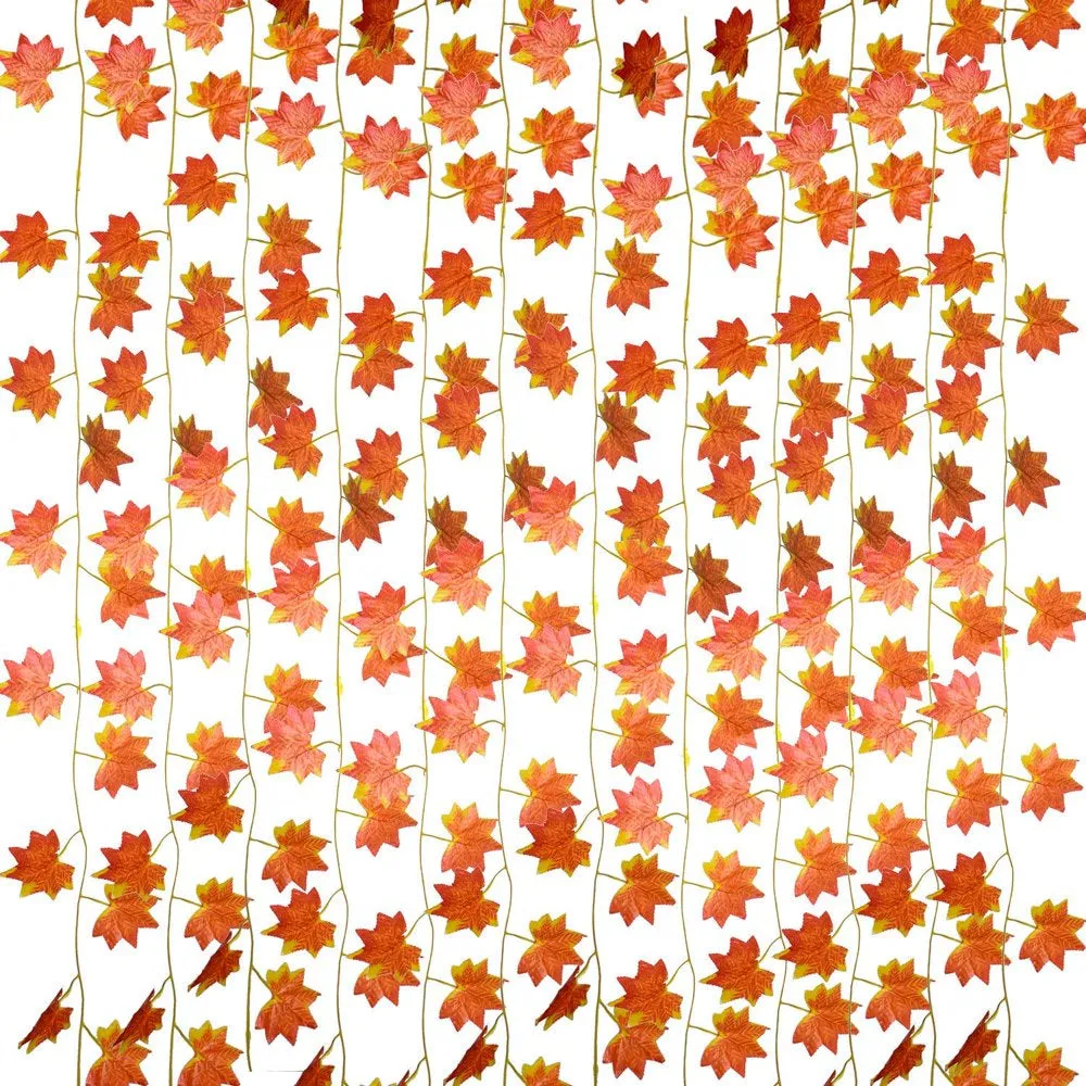 Autumn Artificial Silk Maple Leaf Hanging Garlands, 3.50 (Orange) (12 Count)