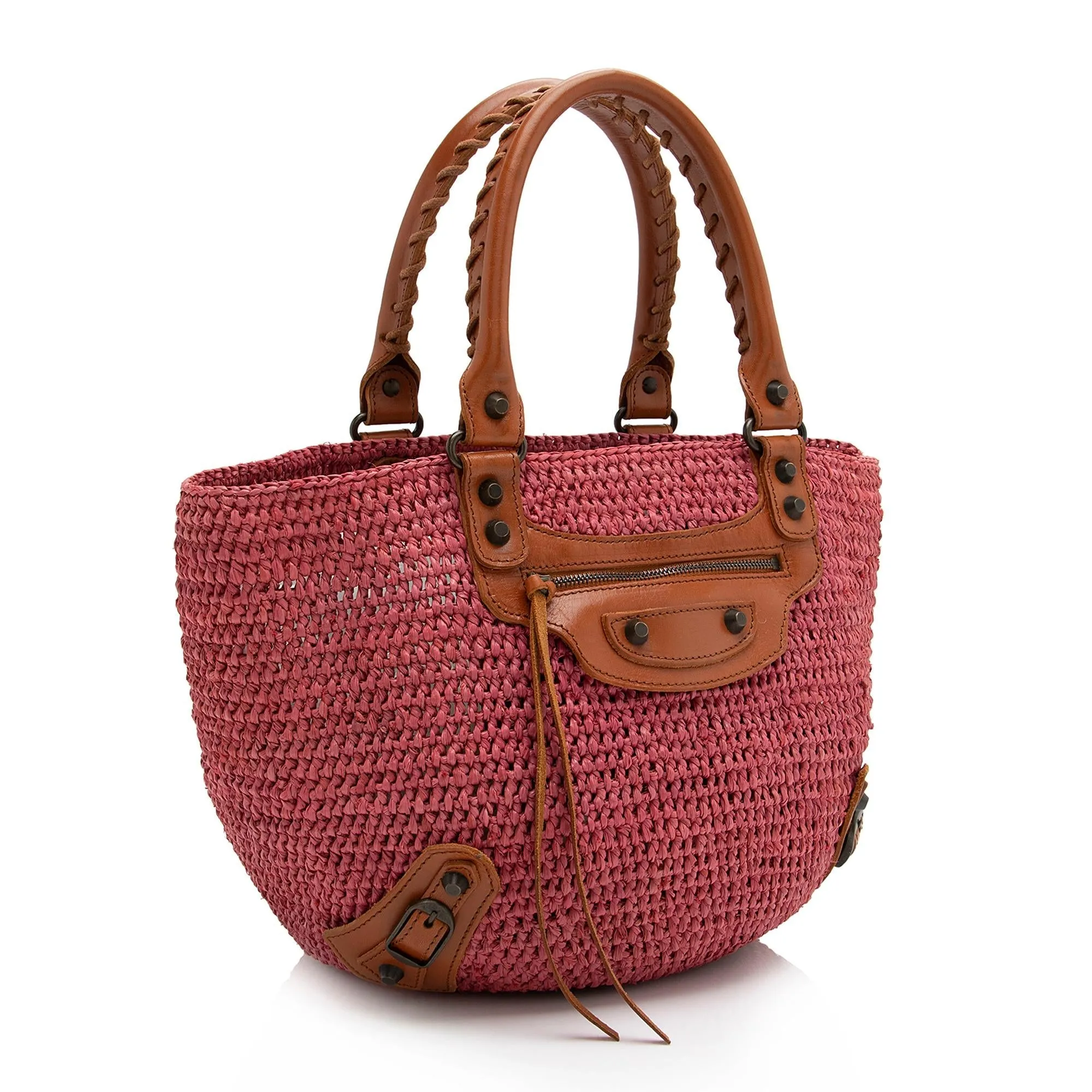 Balenciaga Raffia Motocross Classic Panier Small Tote