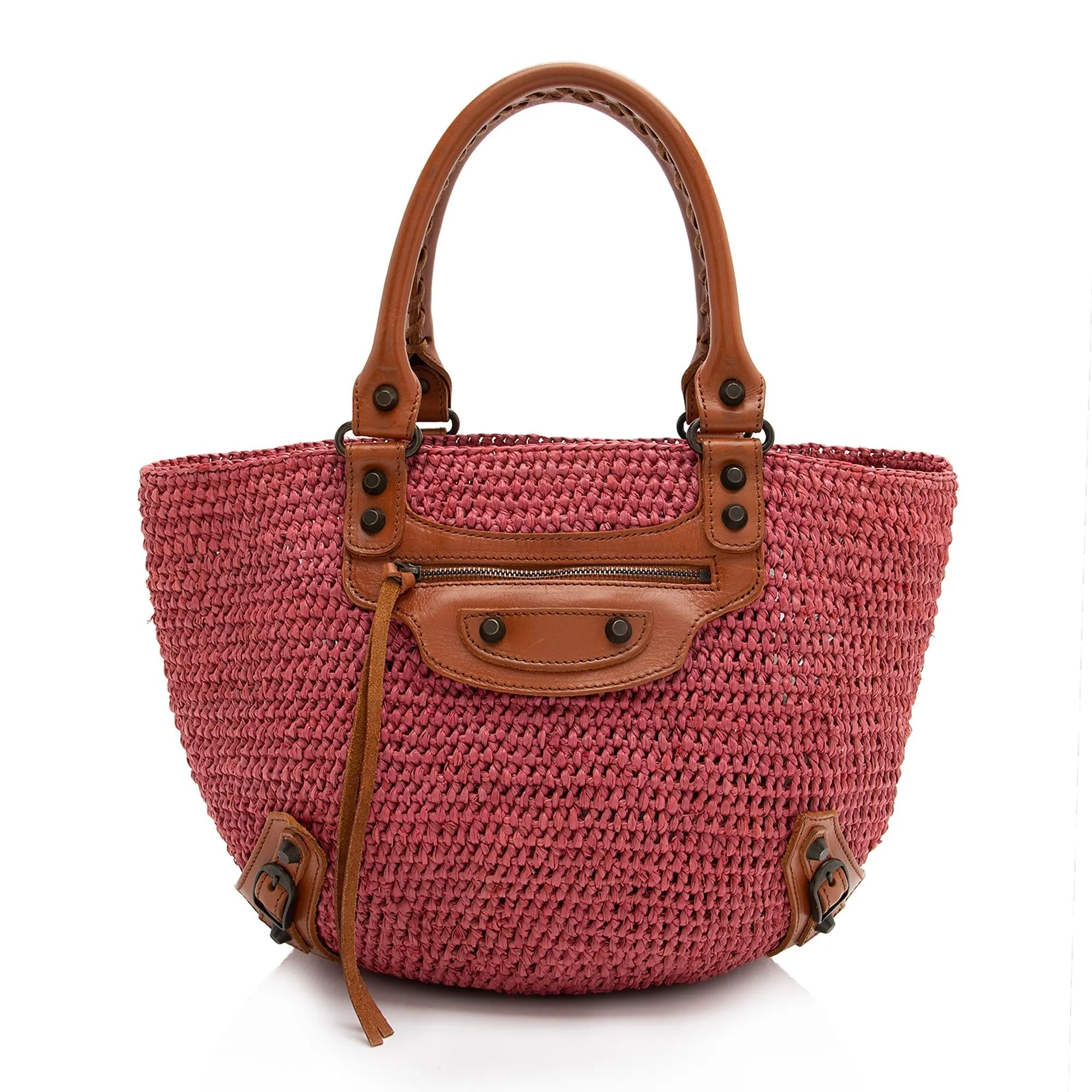 Balenciaga Raffia Motocross Classic Panier Small Tote