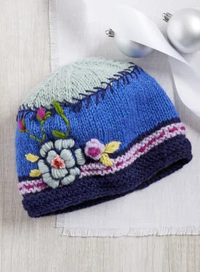 Blue Colorblock Hand-knit Hat