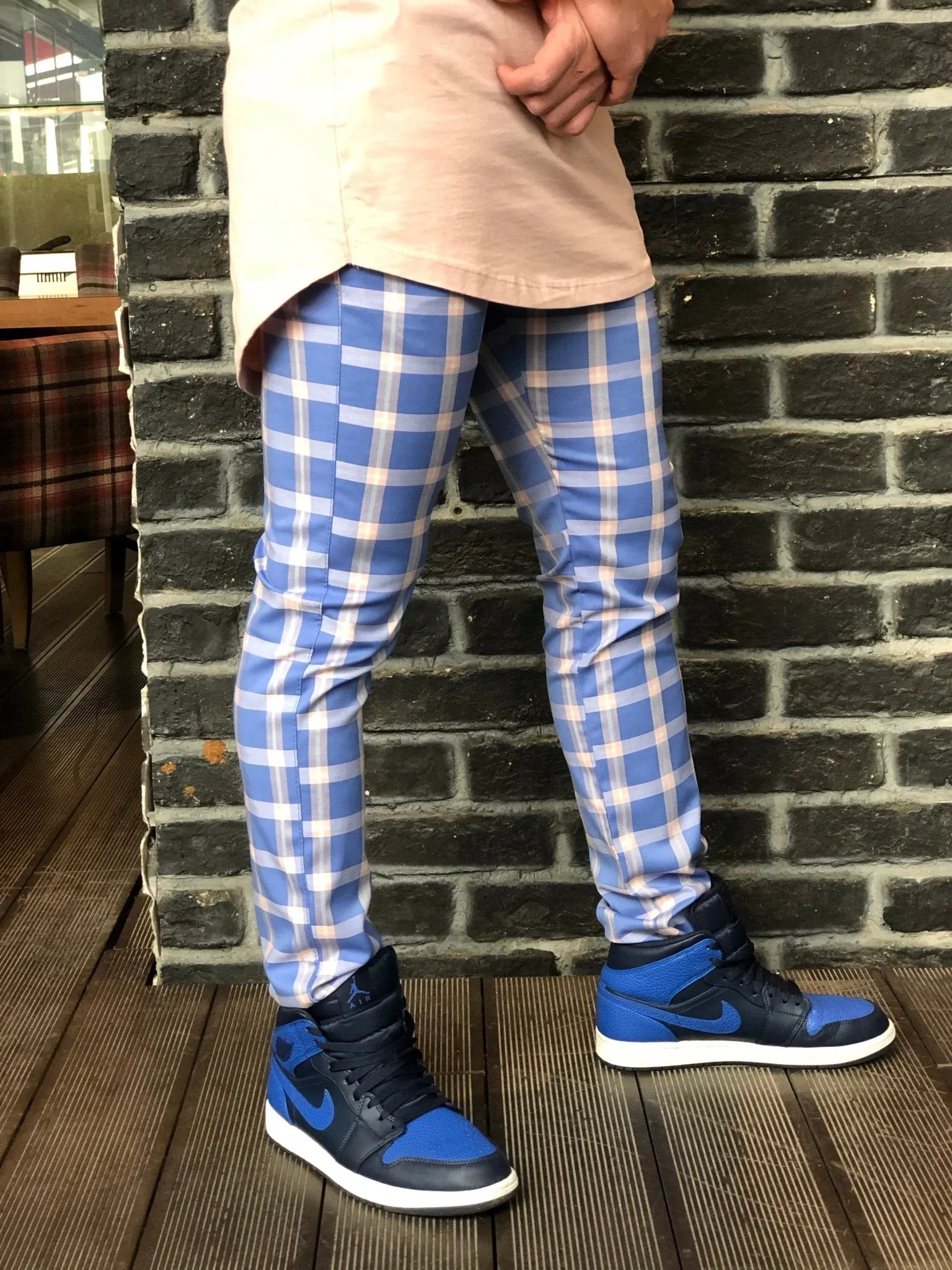 Blue Pink Colour Checkered Slim Fit Casual Pant DJ136 Streetwear Pant