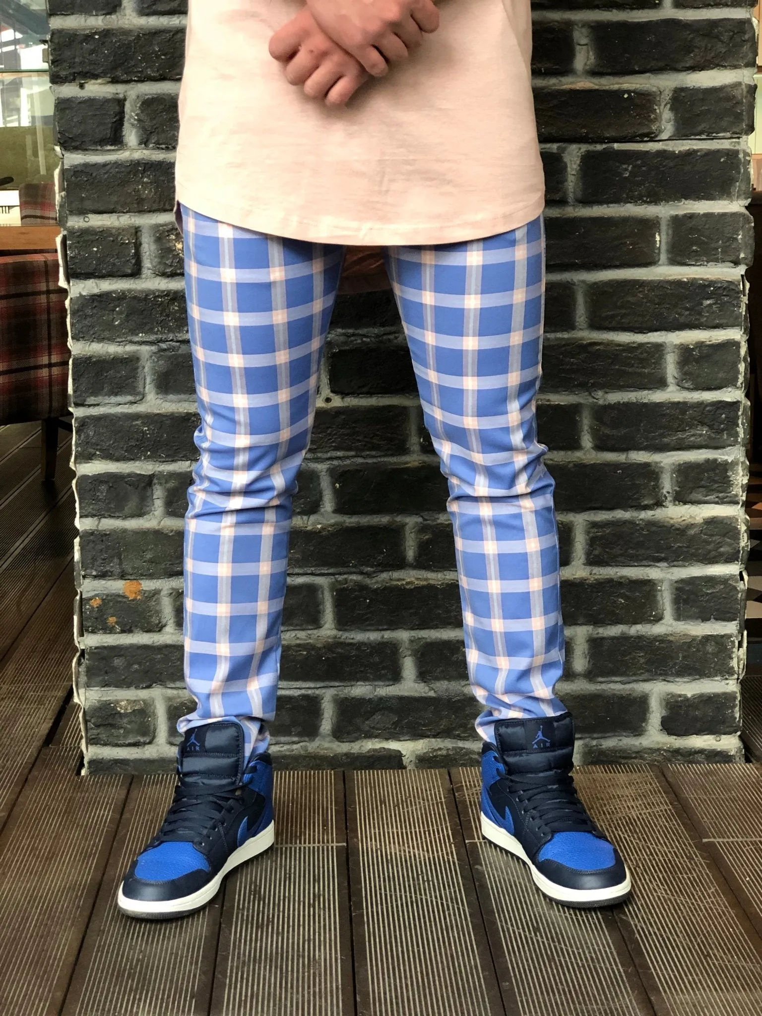 Blue Pink Colour Checkered Slim Fit Casual Pant DJ136 Streetwear Pant