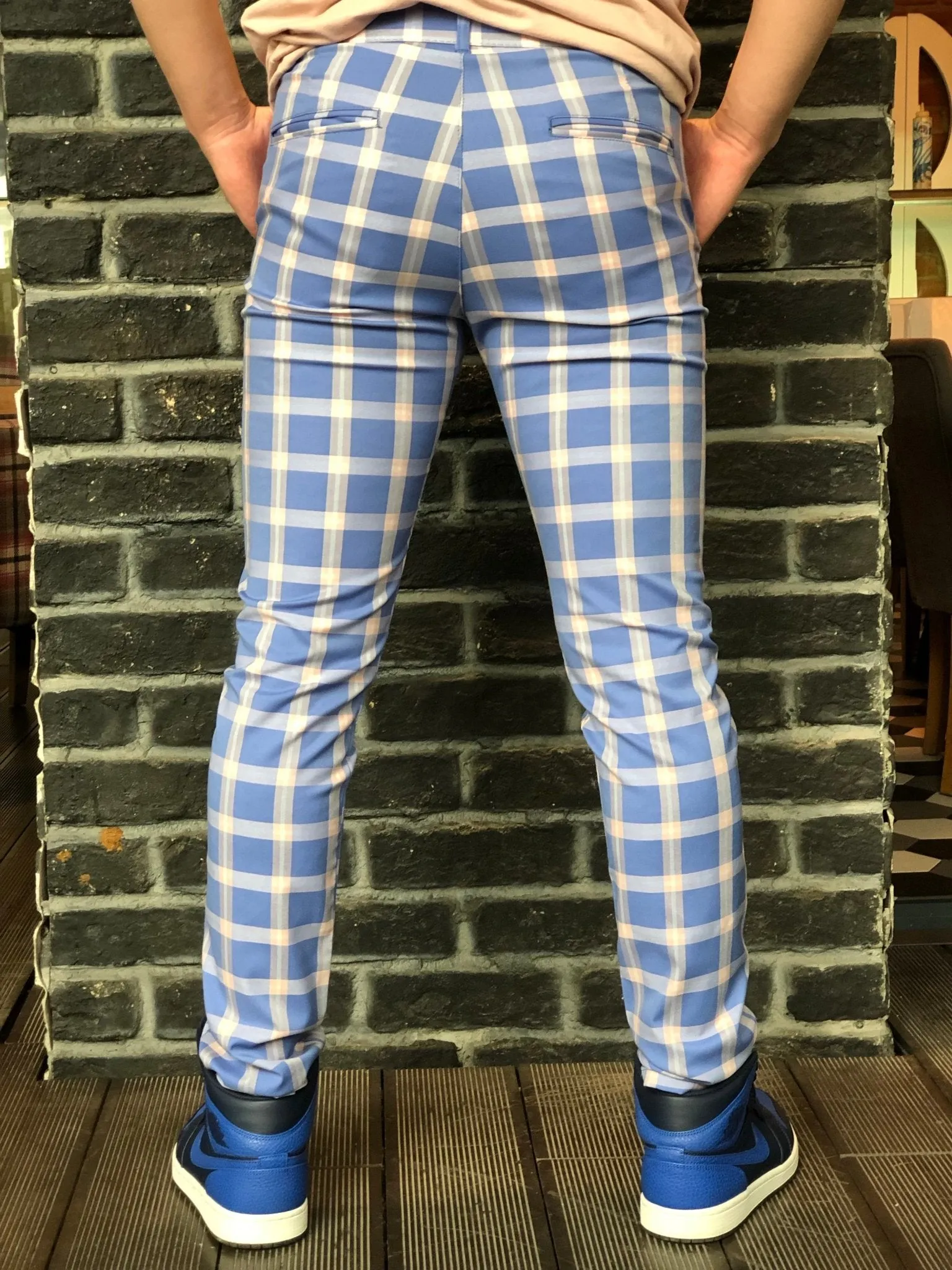 Blue Pink Colour Checkered Slim Fit Casual Pant DJ136 Streetwear Pant