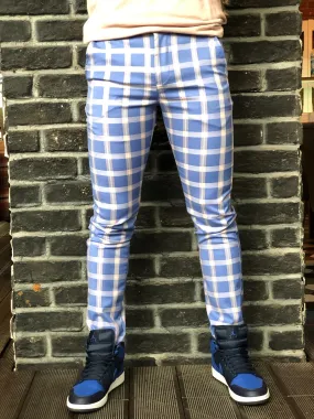 Blue Pink Colour Checkered Slim Fit Casual Pant DJ136 Streetwear Pant