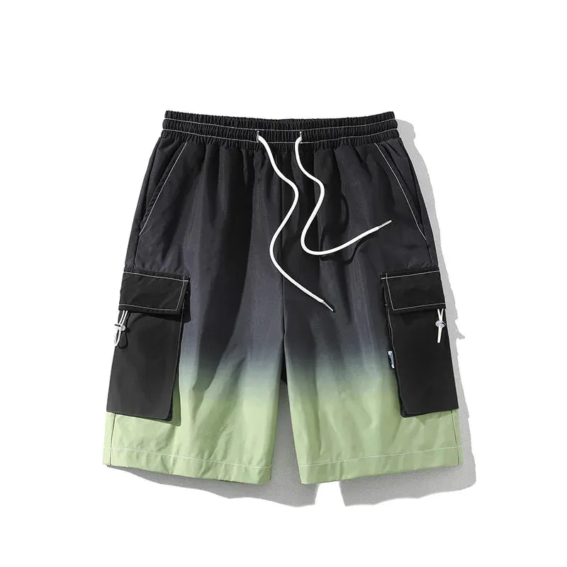 BONSIR  -  Men's Gradient Straight Shorts Summer New Fashion Loose Short Pants Male Streetwear Casual Shorts Green/Yellow/Blue/salmon pink