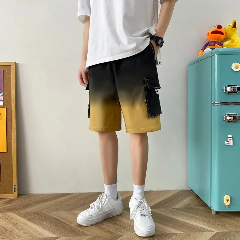 BONSIR  -  Men's Gradient Straight Shorts Summer New Fashion Loose Short Pants Male Streetwear Casual Shorts Green/Yellow/Blue/salmon pink