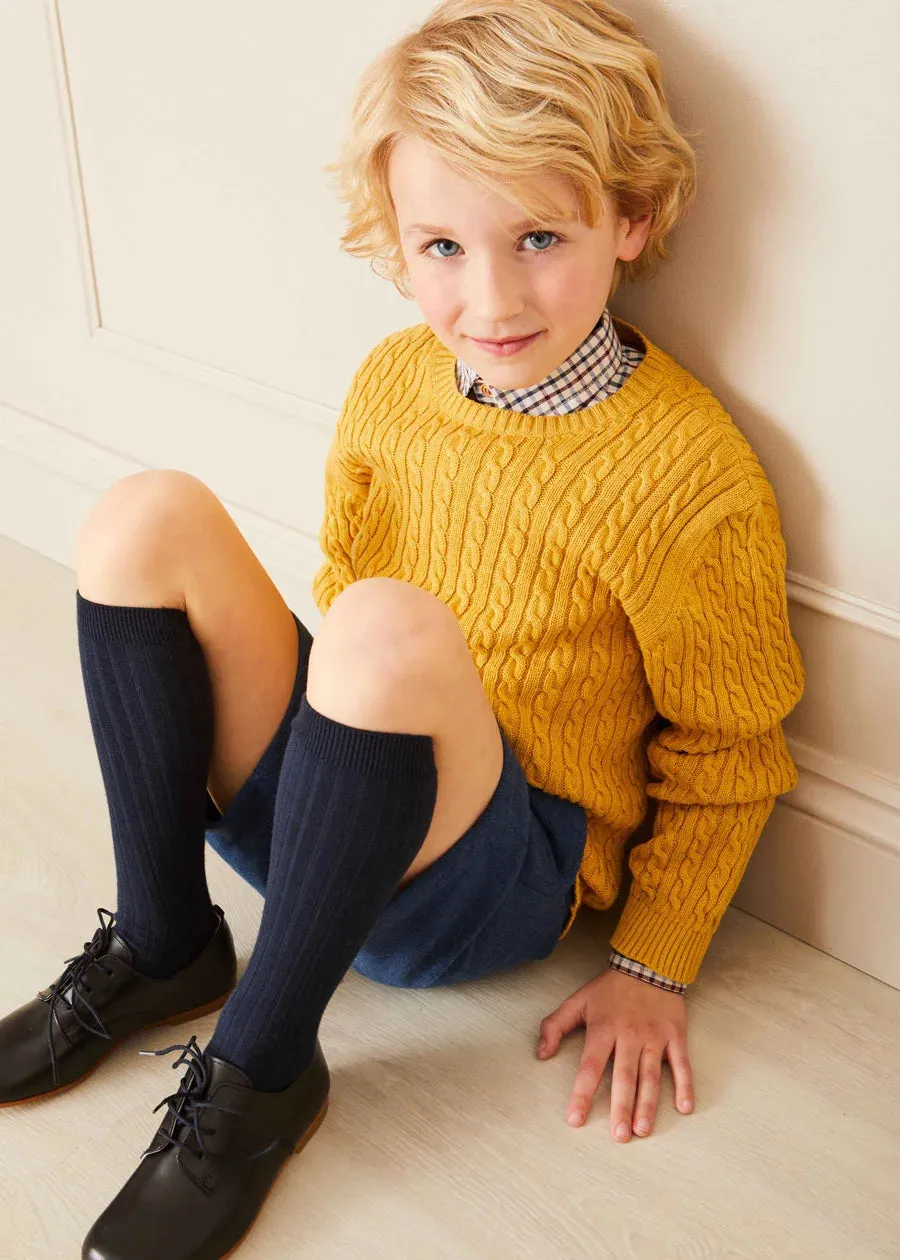 Cable Knit Crew Neck Jumper in Mustard (2-10yrs)