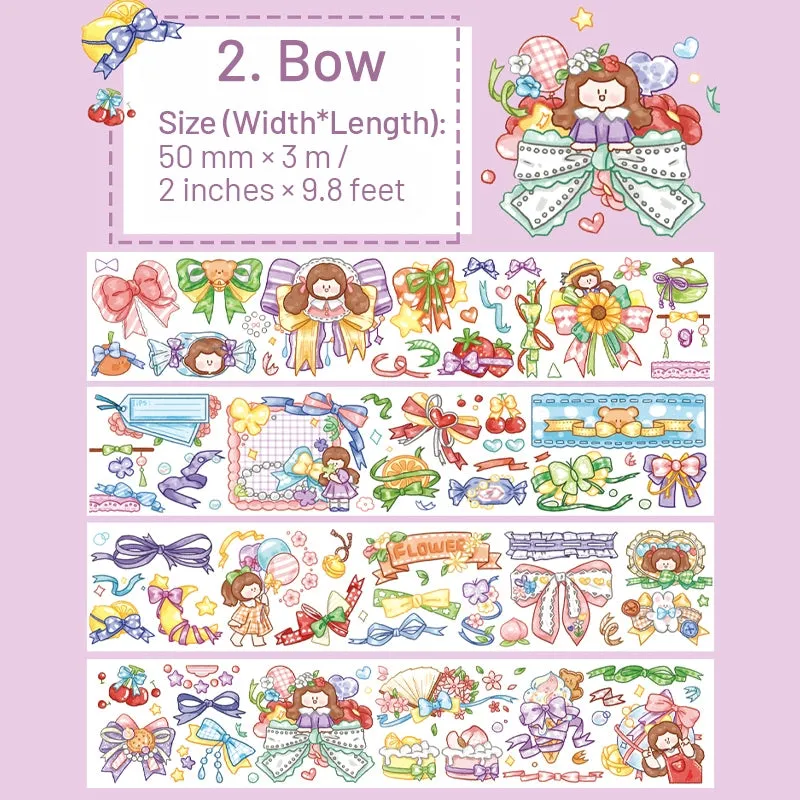 Cartoon Girl Washi Tape - Stamp, Bow, Plaid, Clip