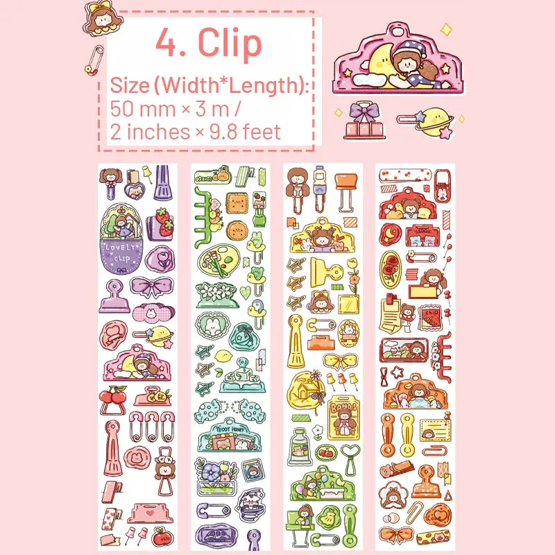 Cartoon Girl Washi Tape - Stamp, Bow, Plaid, Clip