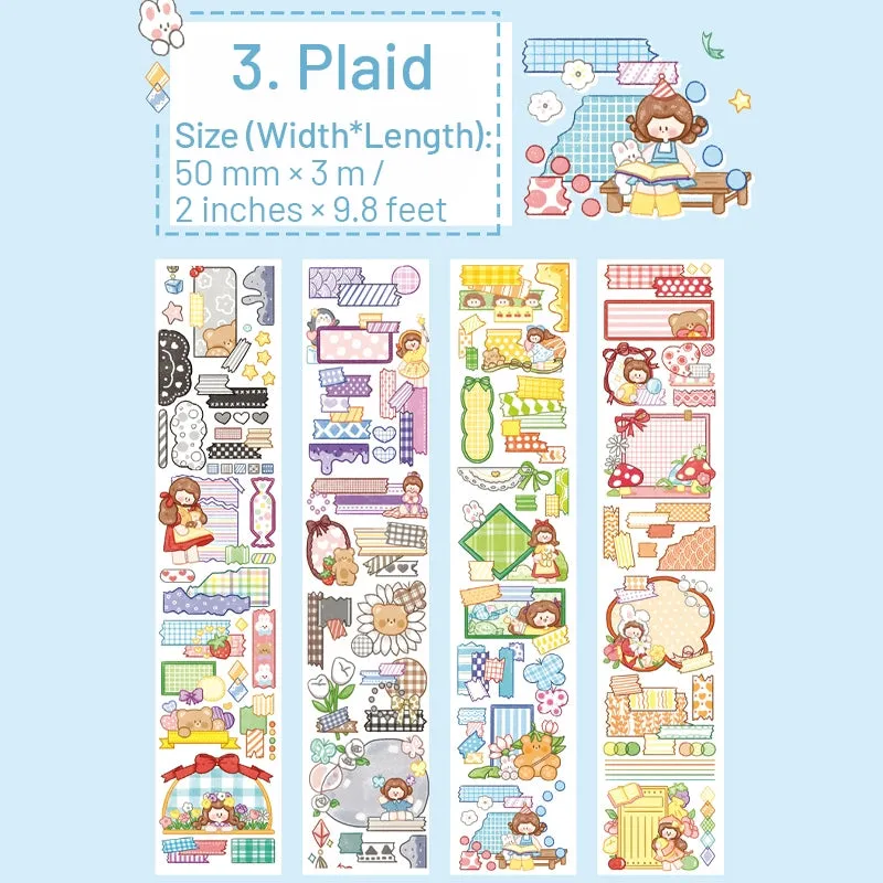 Cartoon Girl Washi Tape - Stamp, Bow, Plaid, Clip