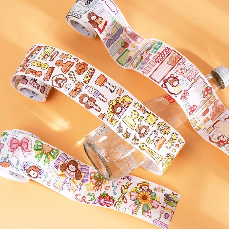 Cartoon Girl Washi Tape - Stamp, Bow, Plaid, Clip