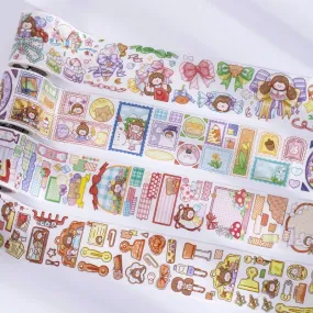 Cartoon Girl Washi Tape - Stamp, Bow, Plaid, Clip