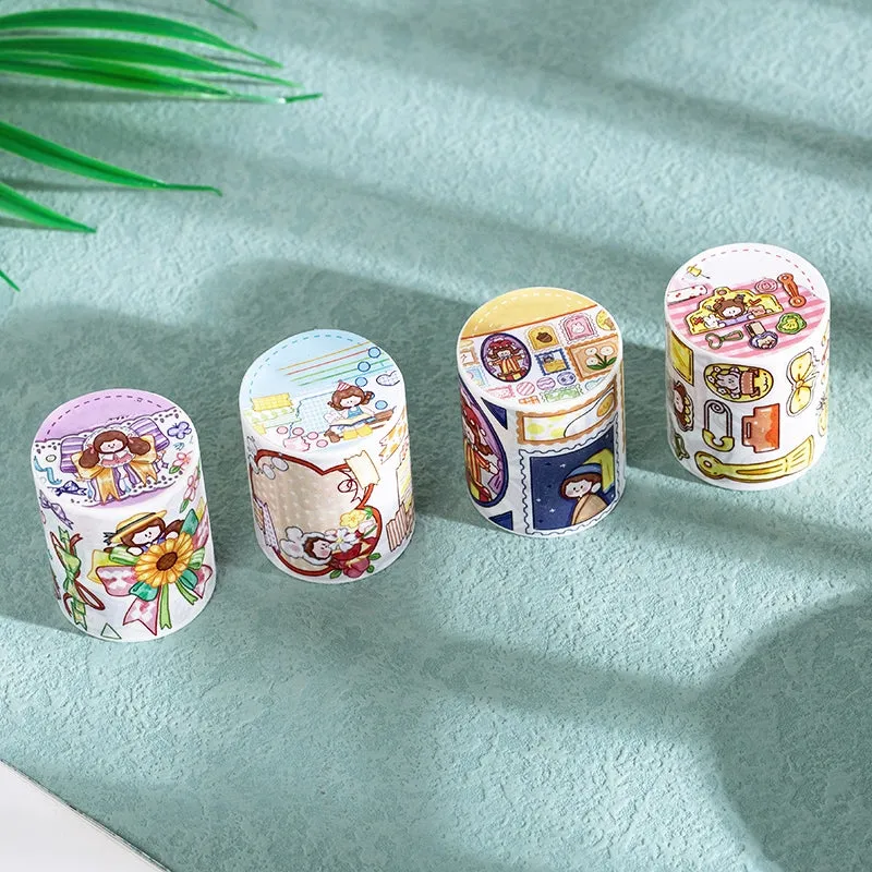 Cartoon Girl Washi Tape - Stamp, Bow, Plaid, Clip