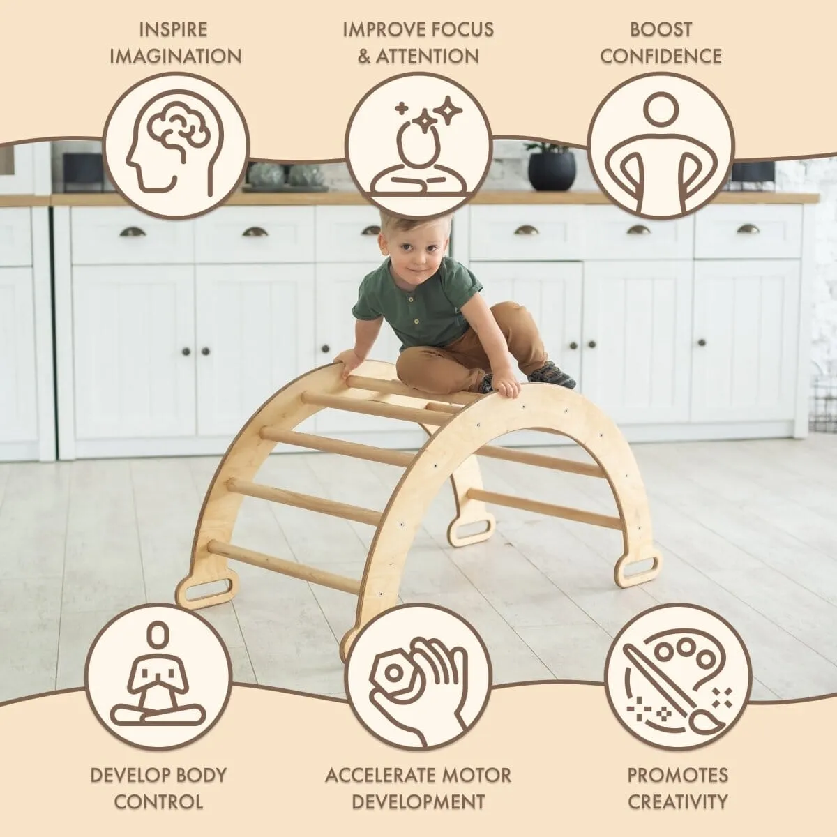 Climbing Arch & Rocker Balance - Montessori Climbers for Kids 1-7 y.o. | Beige