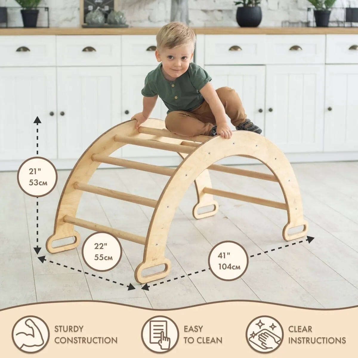 Climbing Arch & Rocker Balance - Montessori Climbers for Kids 1-7 y.o. | Beige