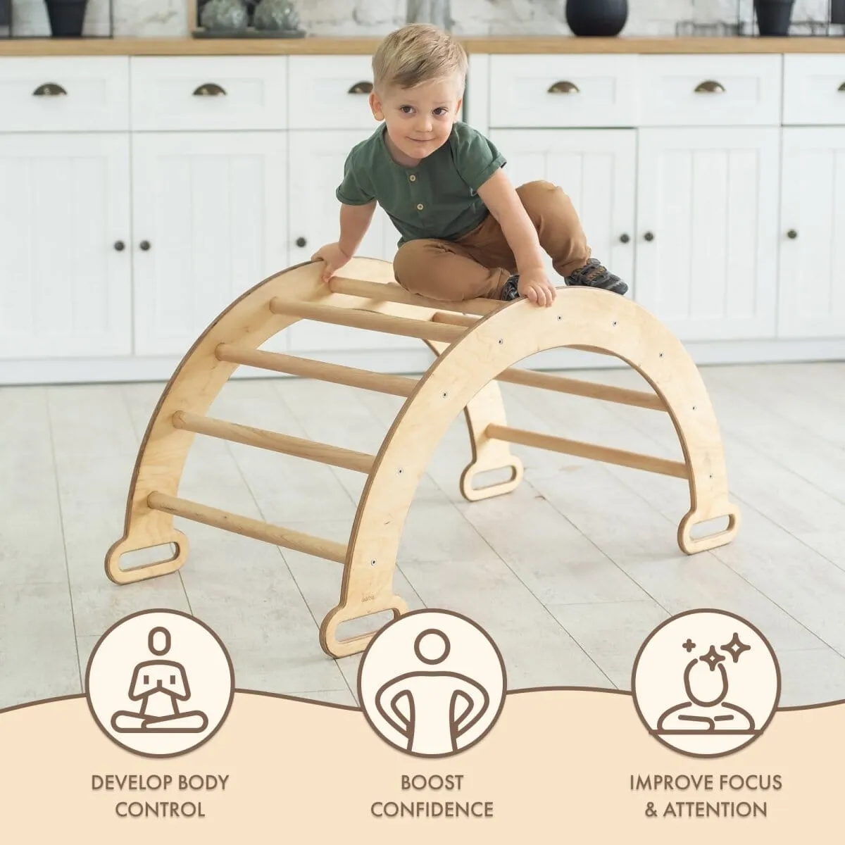 Climbing Arch & Rocker Balance - Montessori Climbers for Kids 1-7 y.o. | Beige