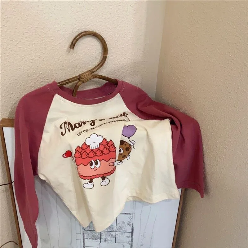 Colorful Kids' Cartoon Print Top - Long Sleeve