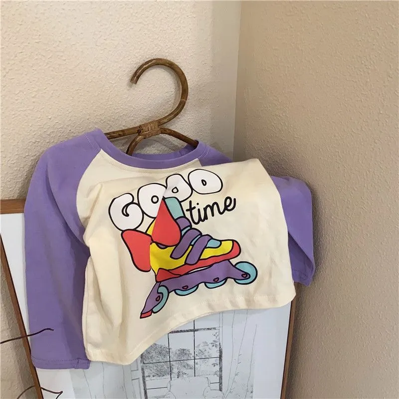 Colorful Kids' Cartoon Print Top - Long Sleeve