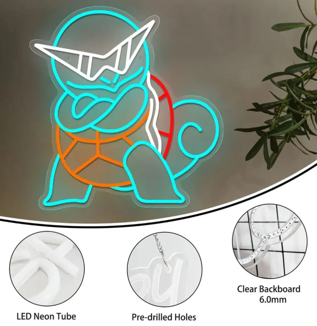 “Cool Pokémon” LED Neon Sign, USB Powered Neon Light with Switch Control, Non-Dimmable One Color Metal Finish - No Battery Required