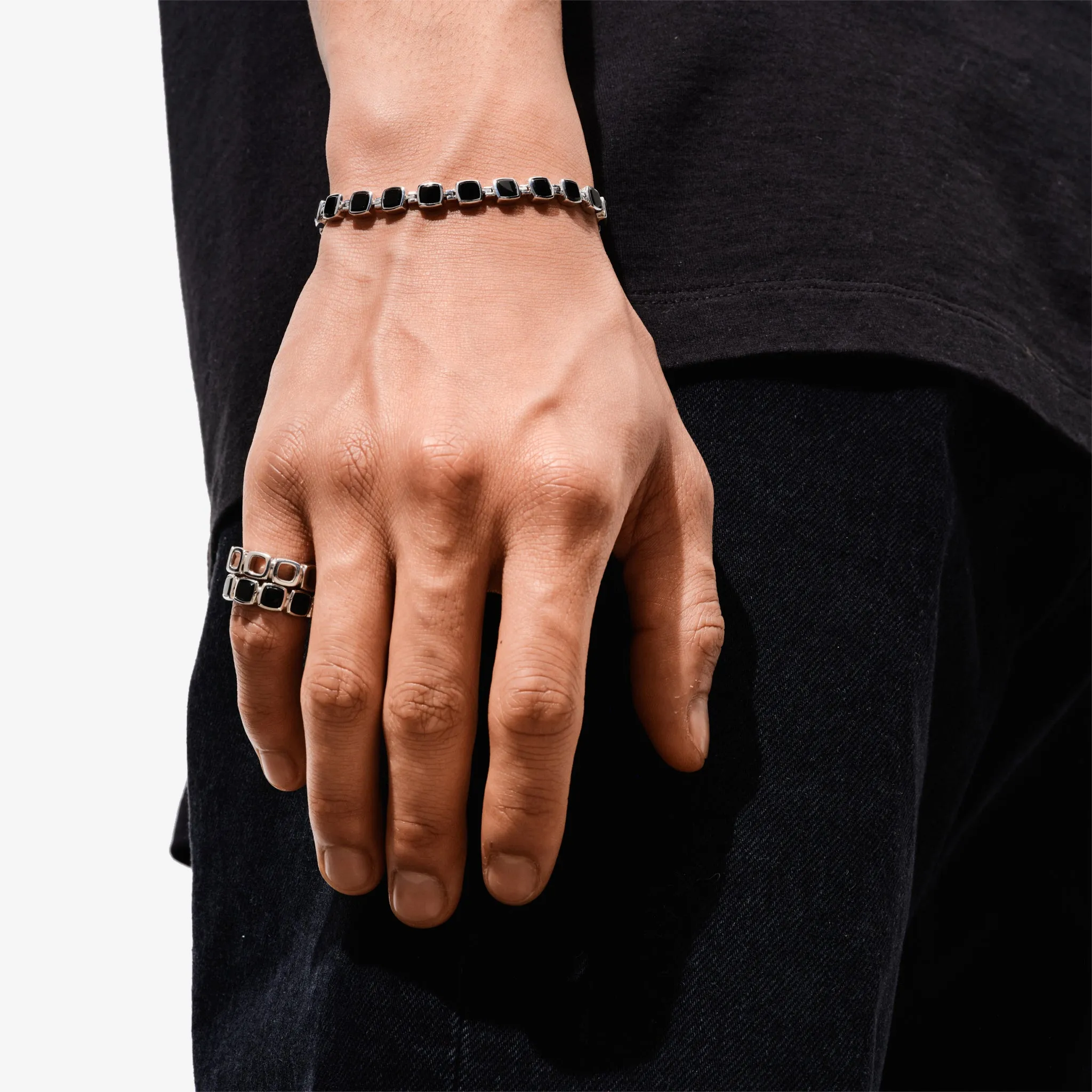 Cushion Band Black Onyx (M) Silver