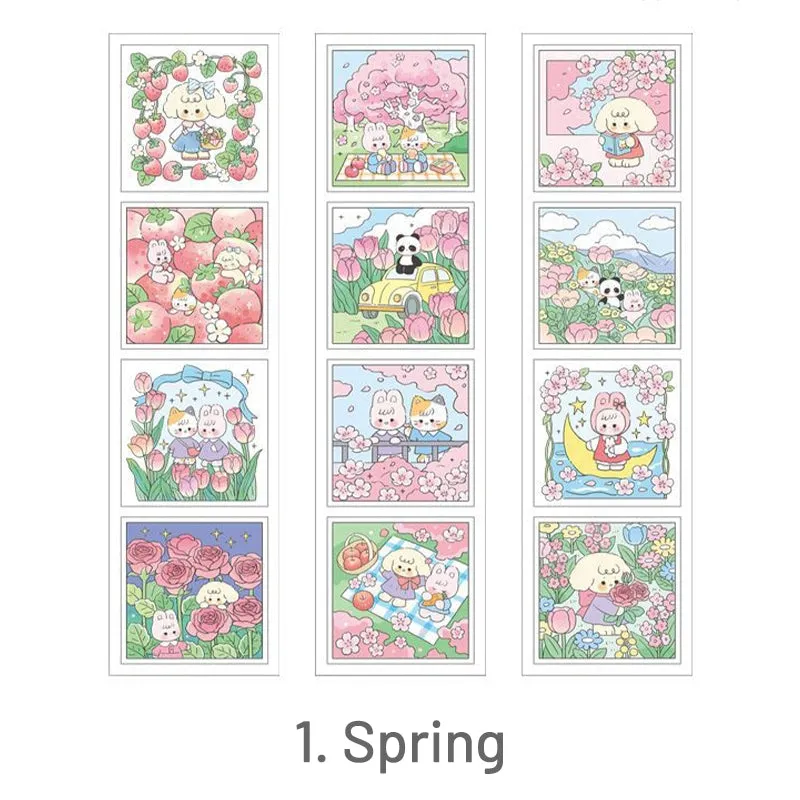 Cute Cartoon Animal Four Seasons Clear Transparent Sticker