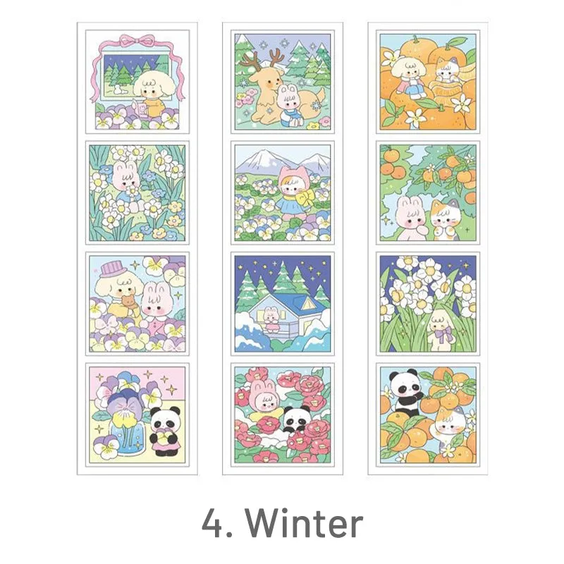 Cute Cartoon Animal Four Seasons Clear Transparent Sticker