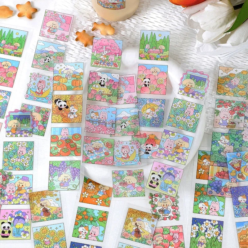 Cute Cartoon Animal Four Seasons Clear Transparent Sticker