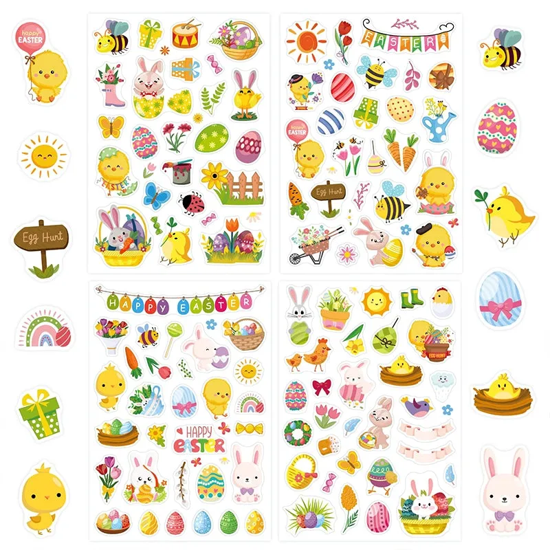 Cute Cartoon Easter Vinyl Stickers - 4 Sheets