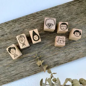 Cute Cartoon Face Portrait Wooden Rubber Stamp